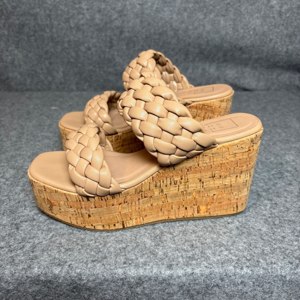 Braided Brown Nude Double Strap Cork Platform Wedge Heels Boho Sandals Womens 7 - Picture 4 of 7